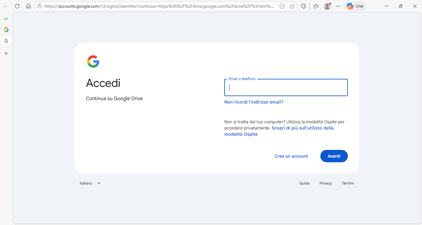 Screenshot della pagina di accesso di Google.